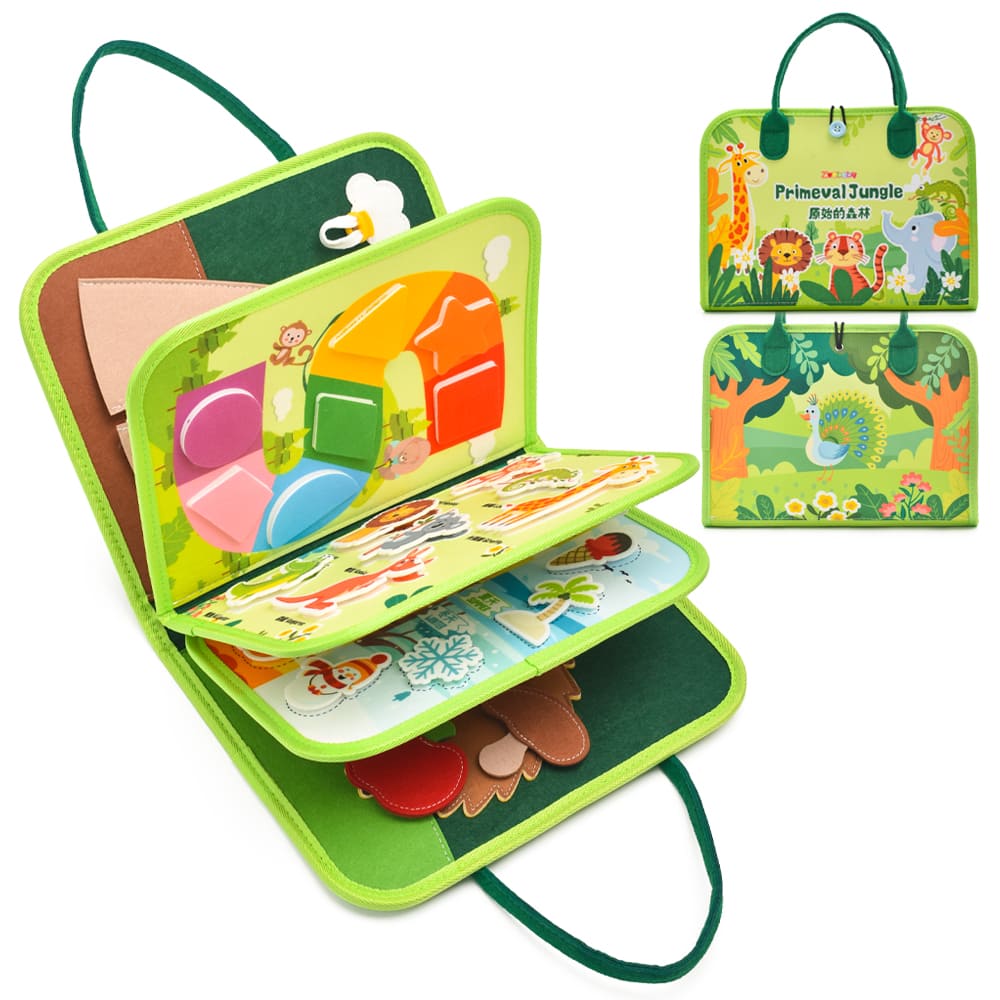 Wholesale Custom Jungle Animal Montessori Toy Preschool Educational Felt Cloth Busy Board for Toddler Intellectual Cognitive Skills Development