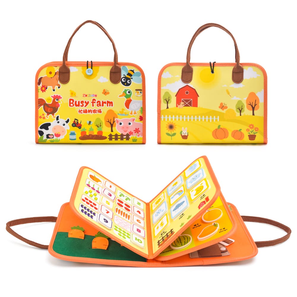 Custom Felt Busy Board Manufacturer Farm Animal Montessori Toddler Early Educational Toy for Kids Life Skills Development