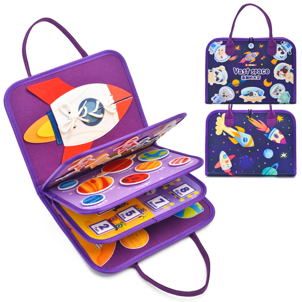 Custom Wholesale Montessori Solar System Science Matching Educational Toy Felt Busy Board for Toddler Fine Motor Skills Training