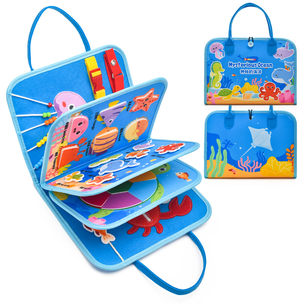 Custom Ocean Animal Montessori Preschool Educational Toy Felt Busy Board for Children Early Math Skills Developments