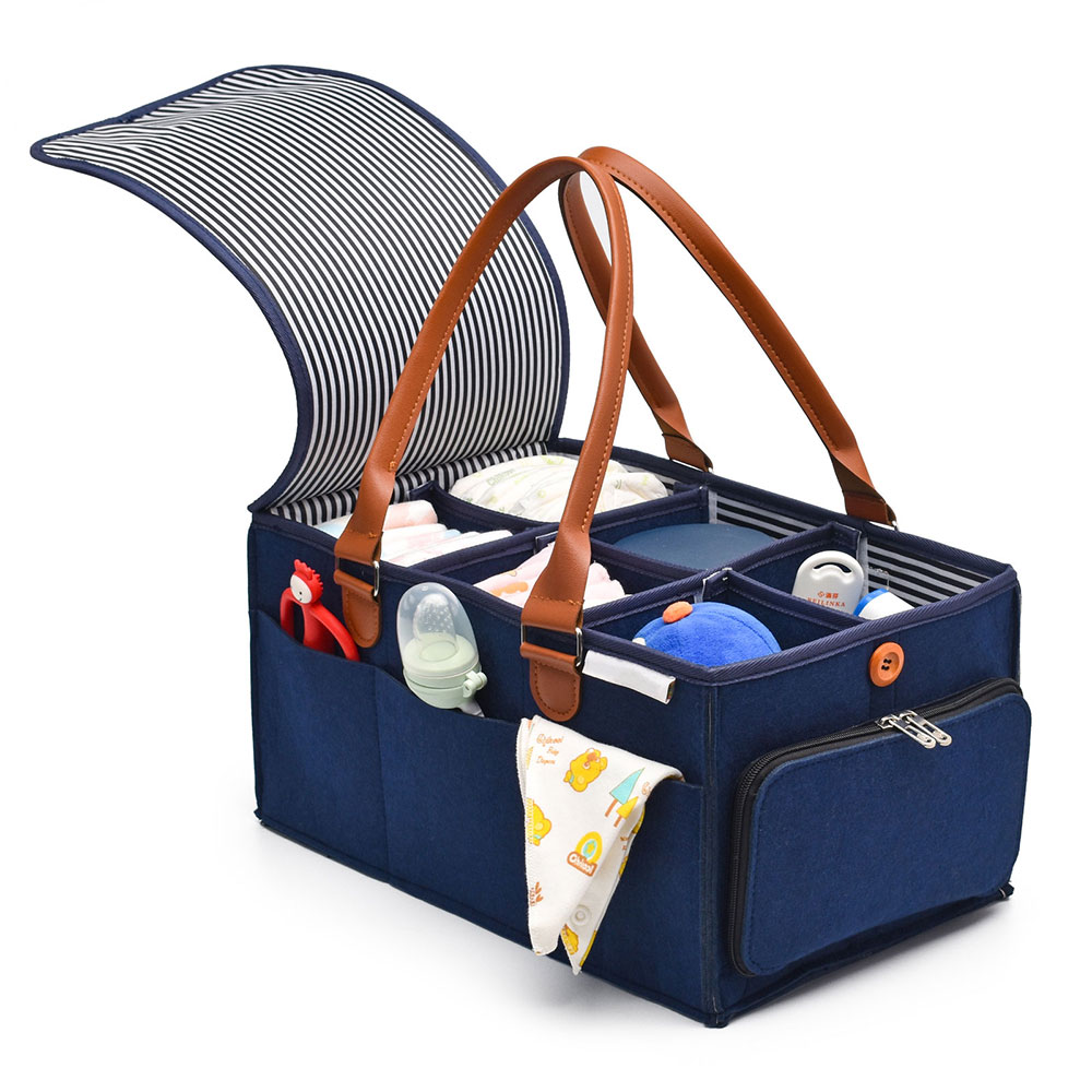custom eco friendly recycled felt baby diaper caddy with detachable multi compartment organizer for nursery and travel