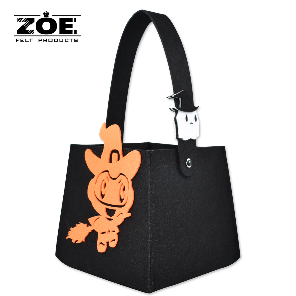 Custom Halloween Felt Pumpkin Candy Bag with Reinforced Handle Eco-friendly Party Favor Basket for Children