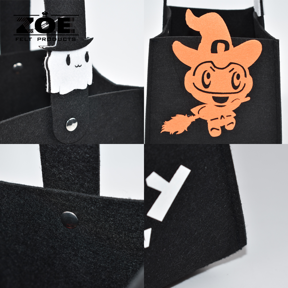 Custom Halloween Felt Pumpkin Candy Bag with Reinforced Handle Eco-friendly Party Favor Basket for Children