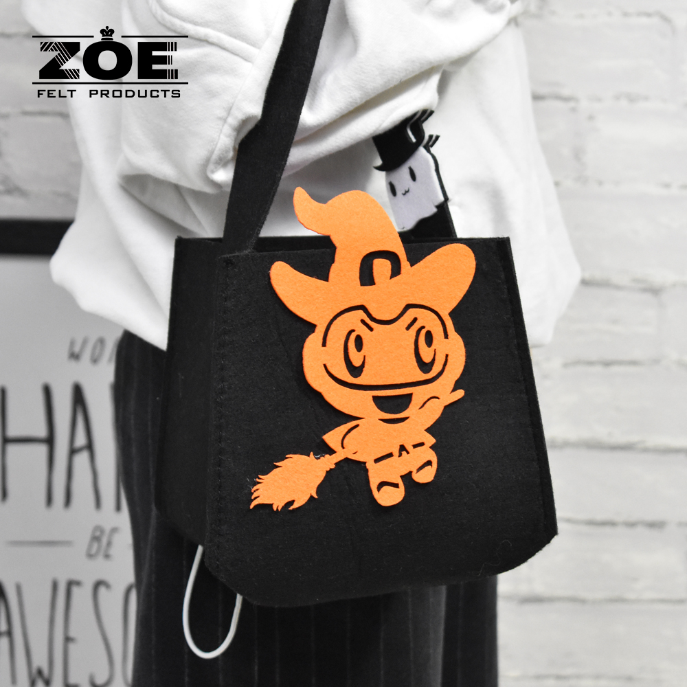 Custom Halloween Felt Pumpkin Candy Bag with Reinforced Handle Eco-friendly Party Favor Basket for Children