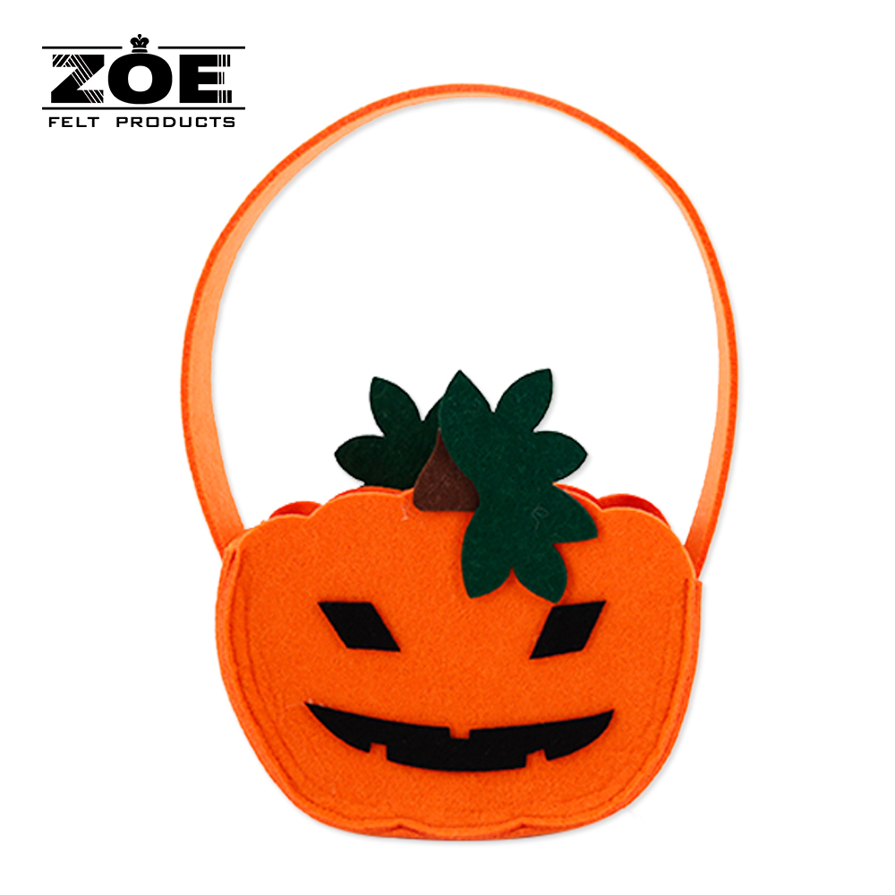 Custom Halloween Felt Pumpkin Candy Bag with Reinforced Handle Eco-friendly Party Favor Basket for Children