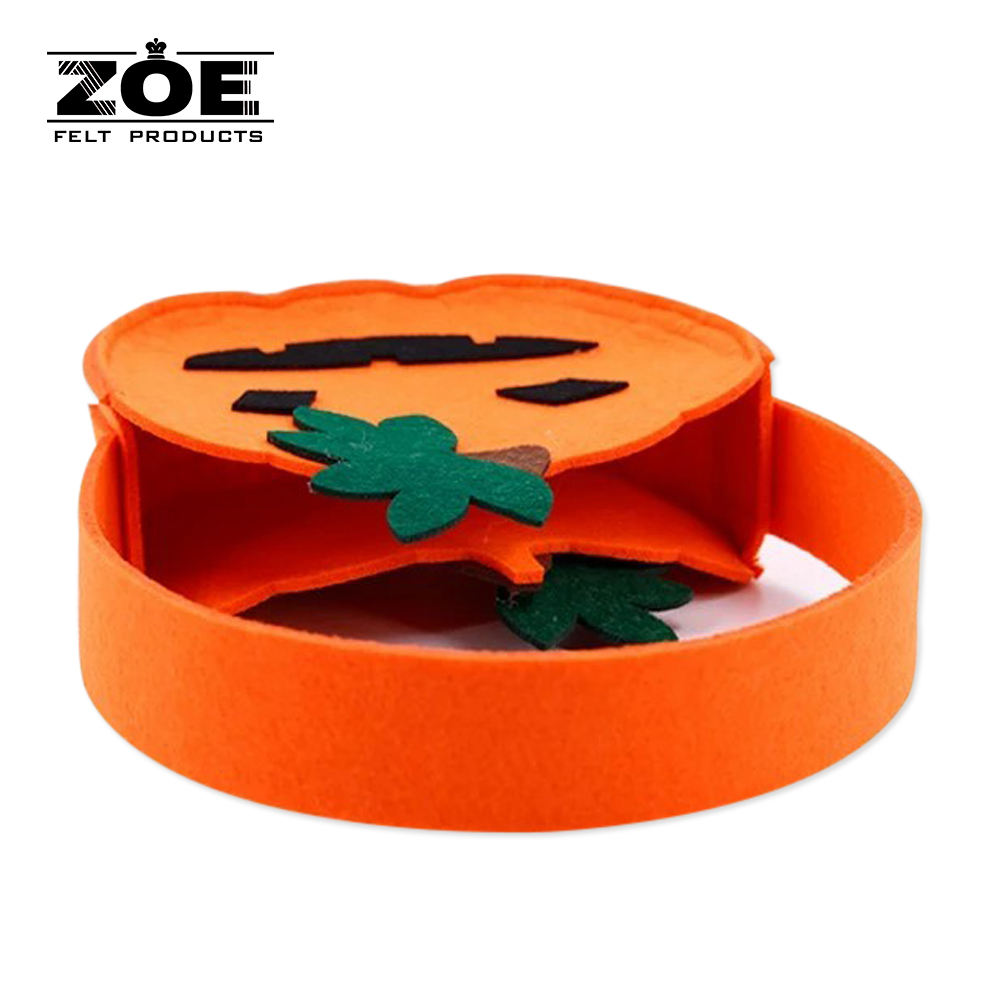 Custom Halloween Felt Pumpkin Candy Bag with Reinforced Handle Eco-friendly Party Favor Basket for Children