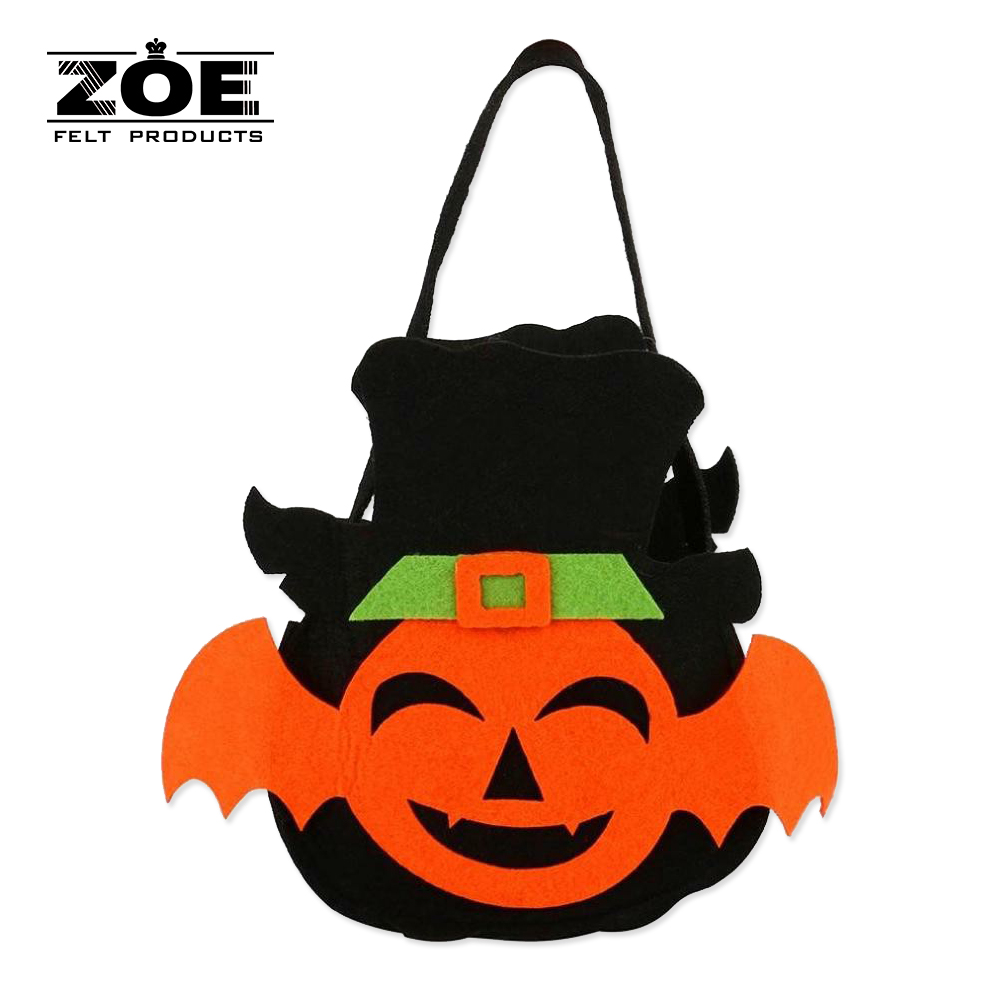 Custom Halloween Felt Pumpkin Candy Bag with Reinforced Handle Eco-friendly Party Favor Basket for Children