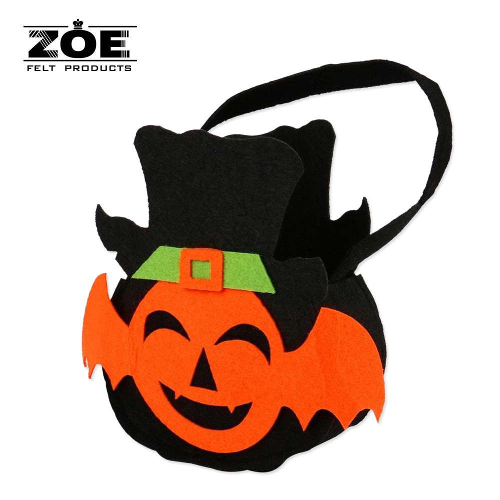 Custom Halloween Felt Pumpkin Candy Bag with Reinforced Handle Eco-friendly Party Favor Basket for Children