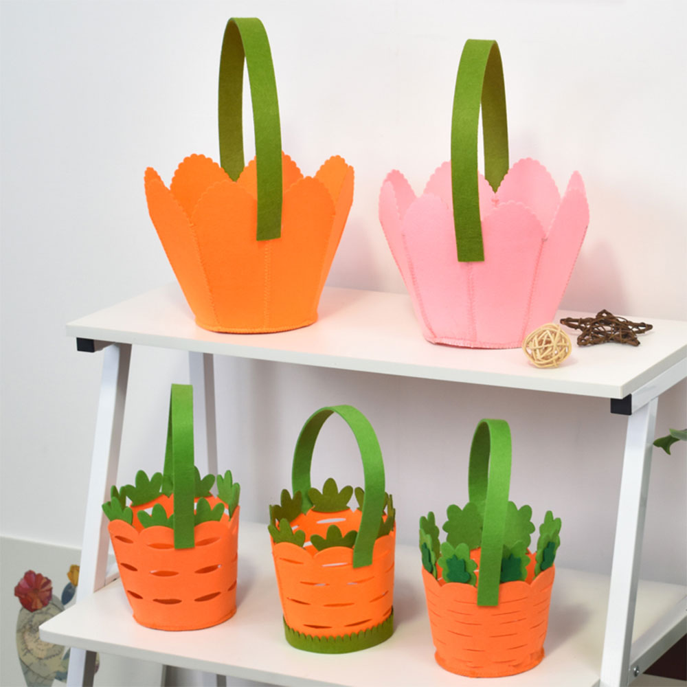 Custom Eco-Friendly Felt Easter Egg Basket with Rabbit Carrot Radish Sewing Appliqué for Festive Yard Decorations