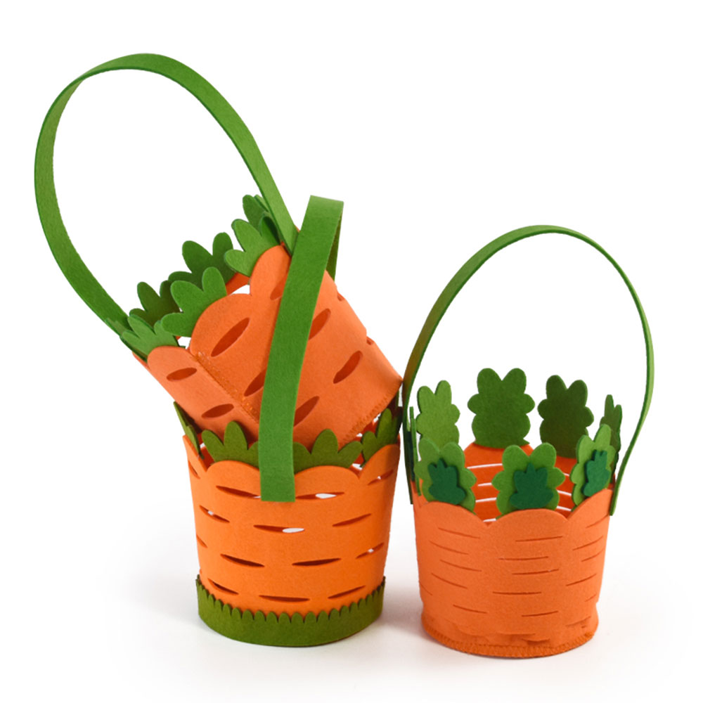 Custom Eco-Friendly Felt Easter Egg Basket with Rabbit Carrot Radish Sewing Appliqué for Festive Yard Decorations