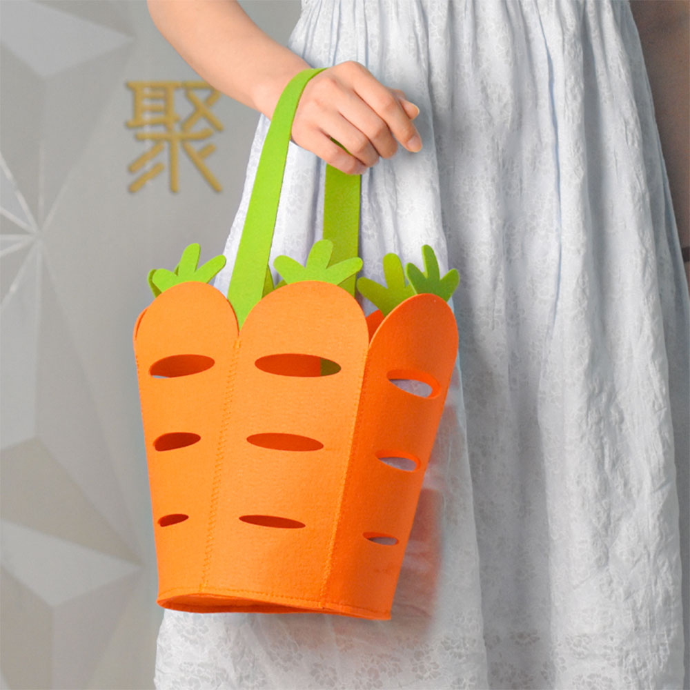 Custom Eco-Friendly Felt Easter Egg Basket with Rabbit Carrot Radish Sewing Appliqué for Festive Yard Decorations