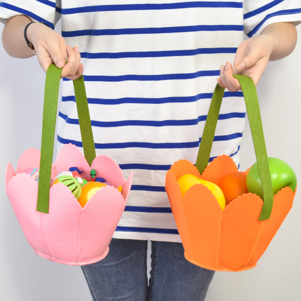 Custom Eco-Friendly Felt Easter Egg Basket with Rabbit Carrot Radish Sewing Appliqué for Festive Yard Decorations