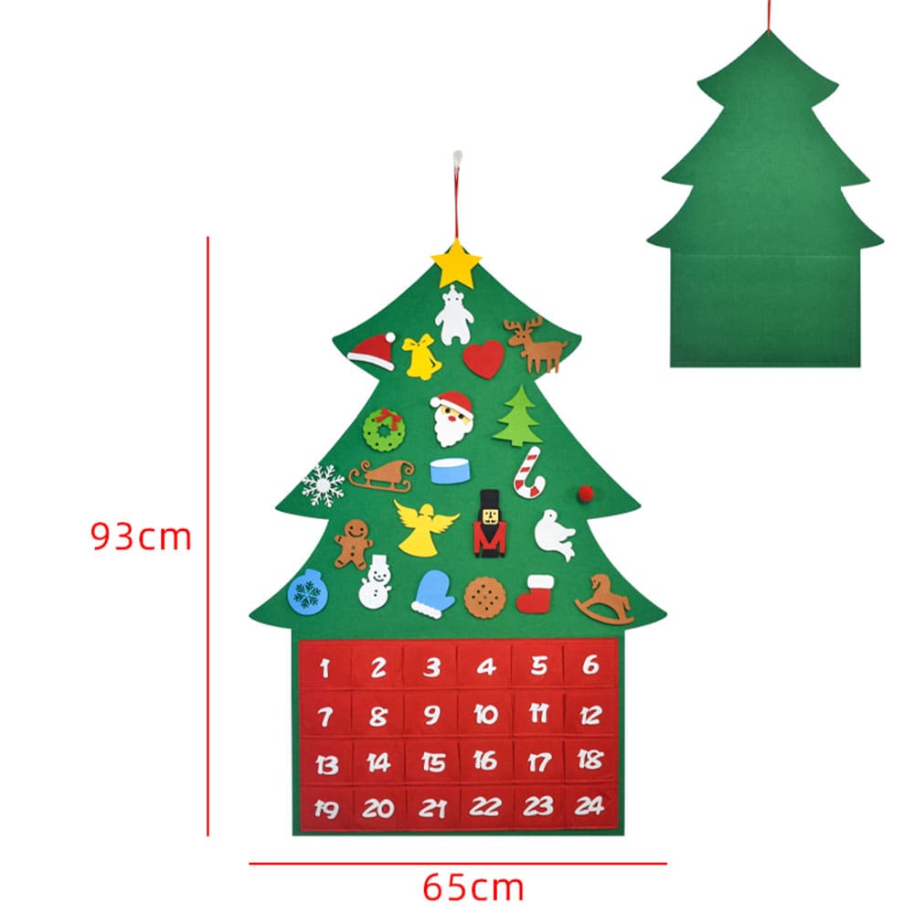 Custom Eco-Friendly Felt Christmas Advent Countdown Calendar with 24 Pockets Festive Santa Reindeer Christmas Tree Stocking Motifs for Holiday Decoration
