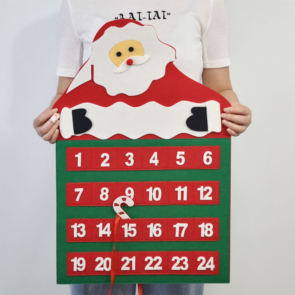 Custom Eco-Friendly Felt Christmas Advent Countdown Calendar with 24 Pockets Festive Santa Reindeer Christmas Tree Stocking Motifs for Holiday Decoration