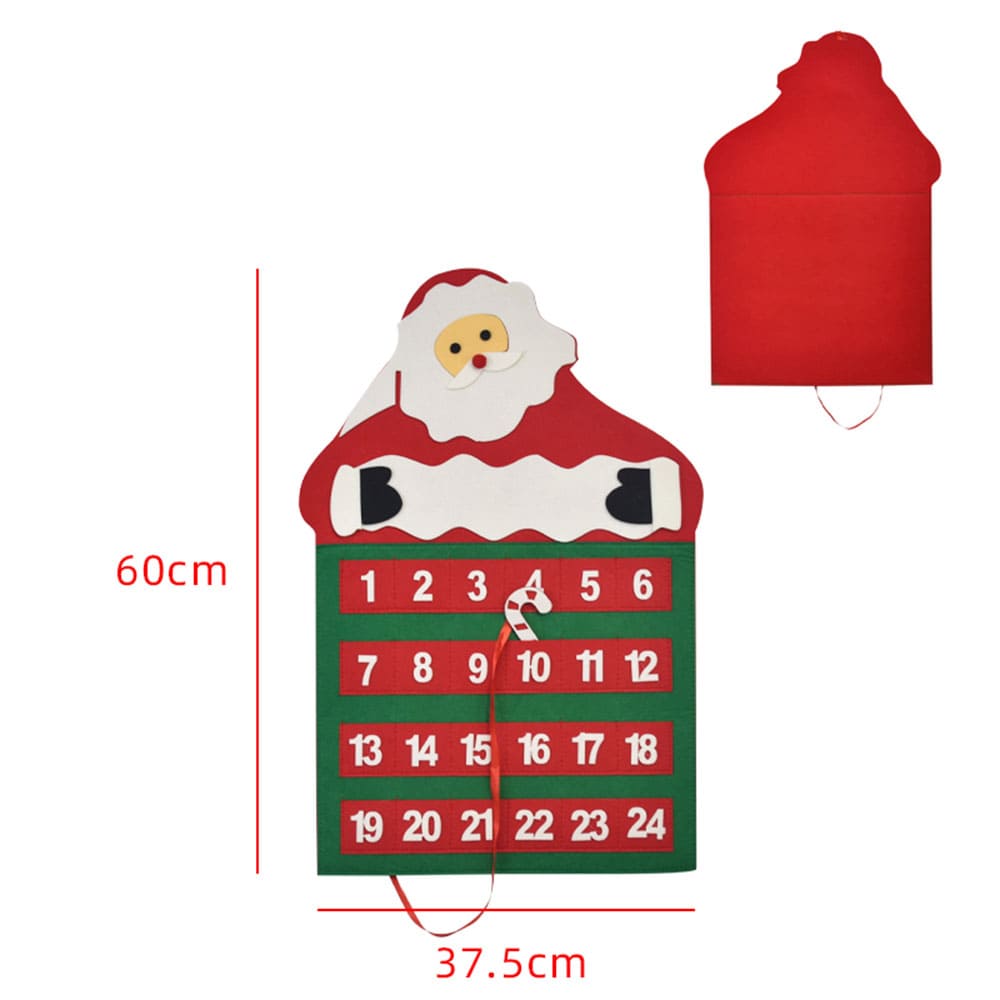 Custom Eco-Friendly Felt Christmas Advent Countdown Calendar with 24 Pockets Festive Santa Reindeer Christmas Tree Stocking Motifs for Holiday Decoration