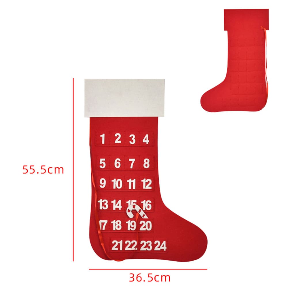 Custom Eco-Friendly Felt Christmas Advent Countdown Calendar with 24 Pockets Festive Santa Reindeer Christmas Tree Stocking Motifs for Holiday Decoration