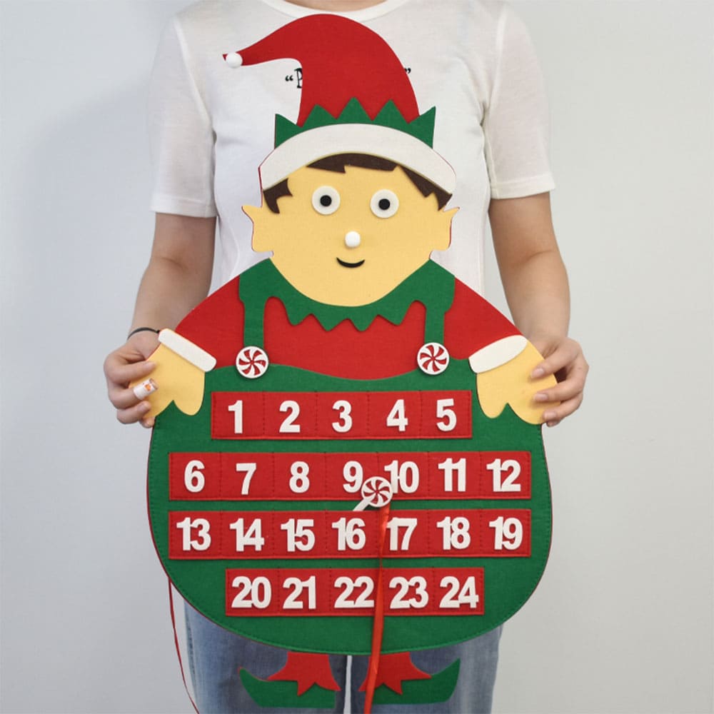 Custom Eco-Friendly Felt Christmas Advent Countdown Calendar with 24 Pockets Festive Santa Reindeer Christmas Tree Stocking Motifs for Holiday Decoration
