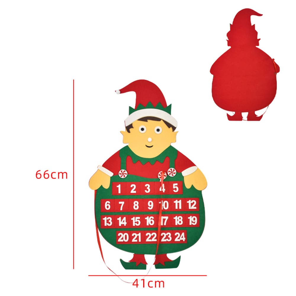 Custom Eco-Friendly Felt Christmas Advent Countdown Calendar with 24 Pockets Festive Santa Reindeer Christmas Tree Stocking Motifs for Holiday Decoration