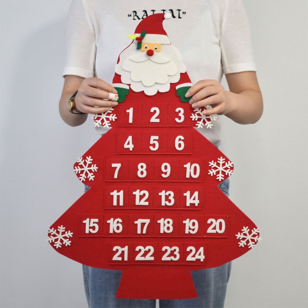 Custom Eco-Friendly Felt Christmas Advent Countdown Calendar with 24 Pockets Festive Santa Reindeer Christmas Tree Stocking Motifs for Holiday Decoration
