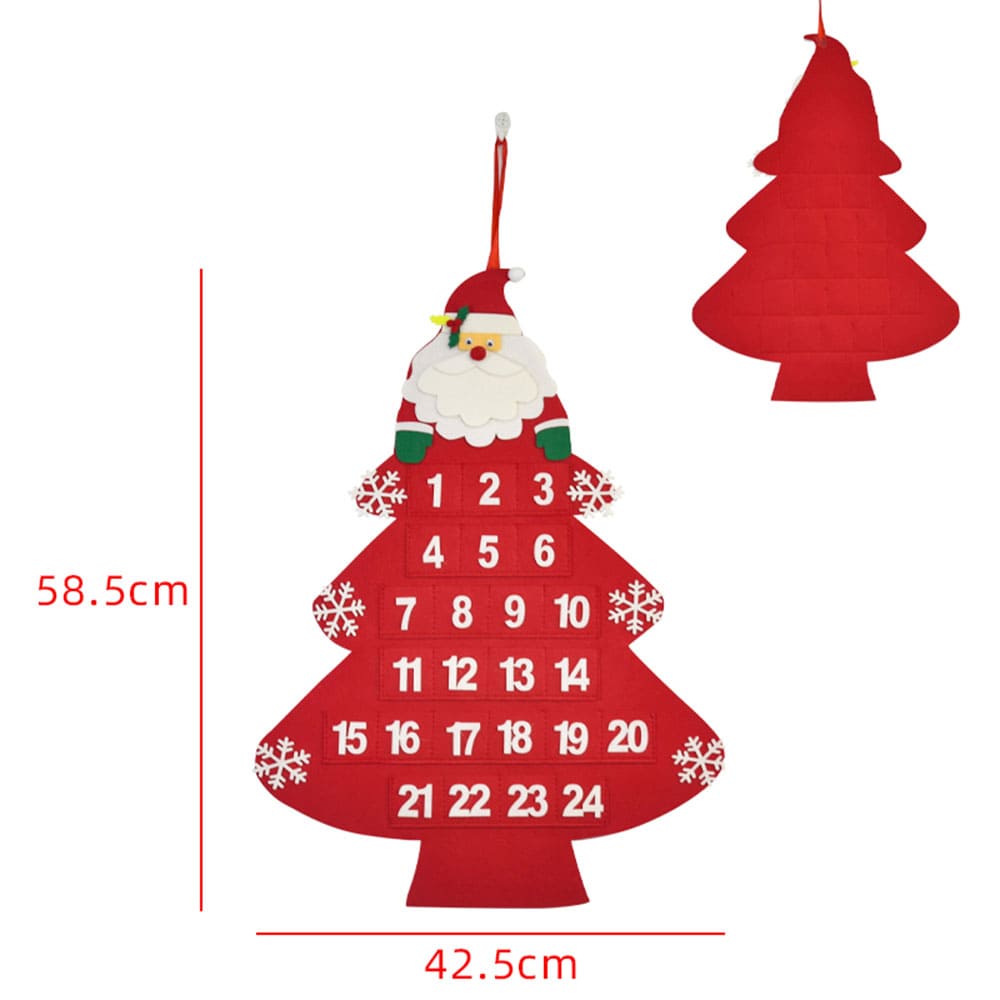 Custom Eco-Friendly Felt Christmas Advent Countdown Calendar with 24 Pockets Festive Santa Reindeer Christmas Tree Stocking Motifs for Holiday Decoration
