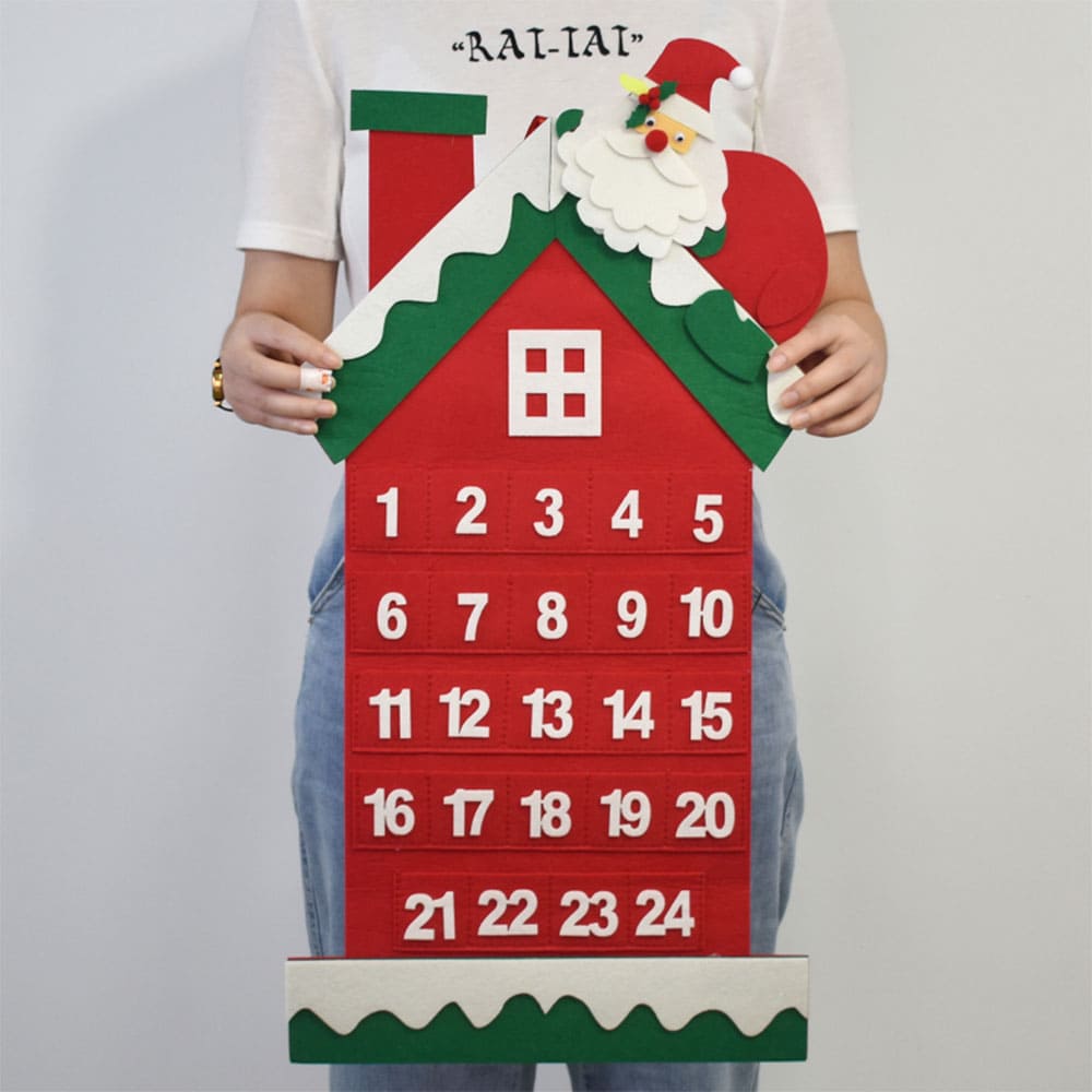 Custom Eco-Friendly Felt Christmas Advent Countdown Calendar with 24 Pockets Festive Santa Reindeer Christmas Tree Stocking Motifs for Holiday Decoration