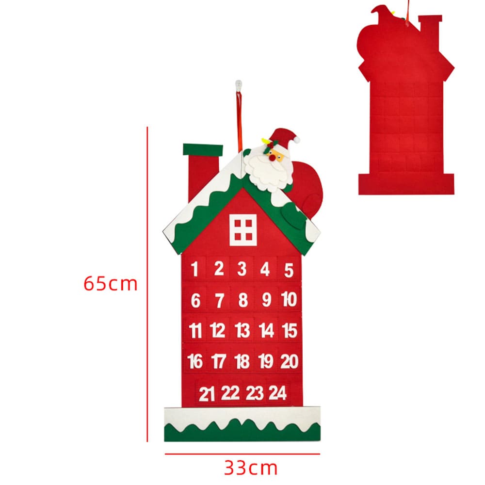 Custom Eco-Friendly Felt Christmas Advent Countdown Calendar with 24 Pockets Festive Santa Reindeer Christmas Tree Stocking Motifs for Holiday Decoration