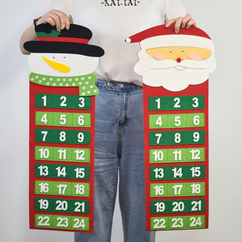 Custom Eco-Friendly Felt Christmas Advent Countdown Calendar with 24 Pockets Festive Santa Reindeer Christmas Tree Stocking Motifs for Holiday Decoration