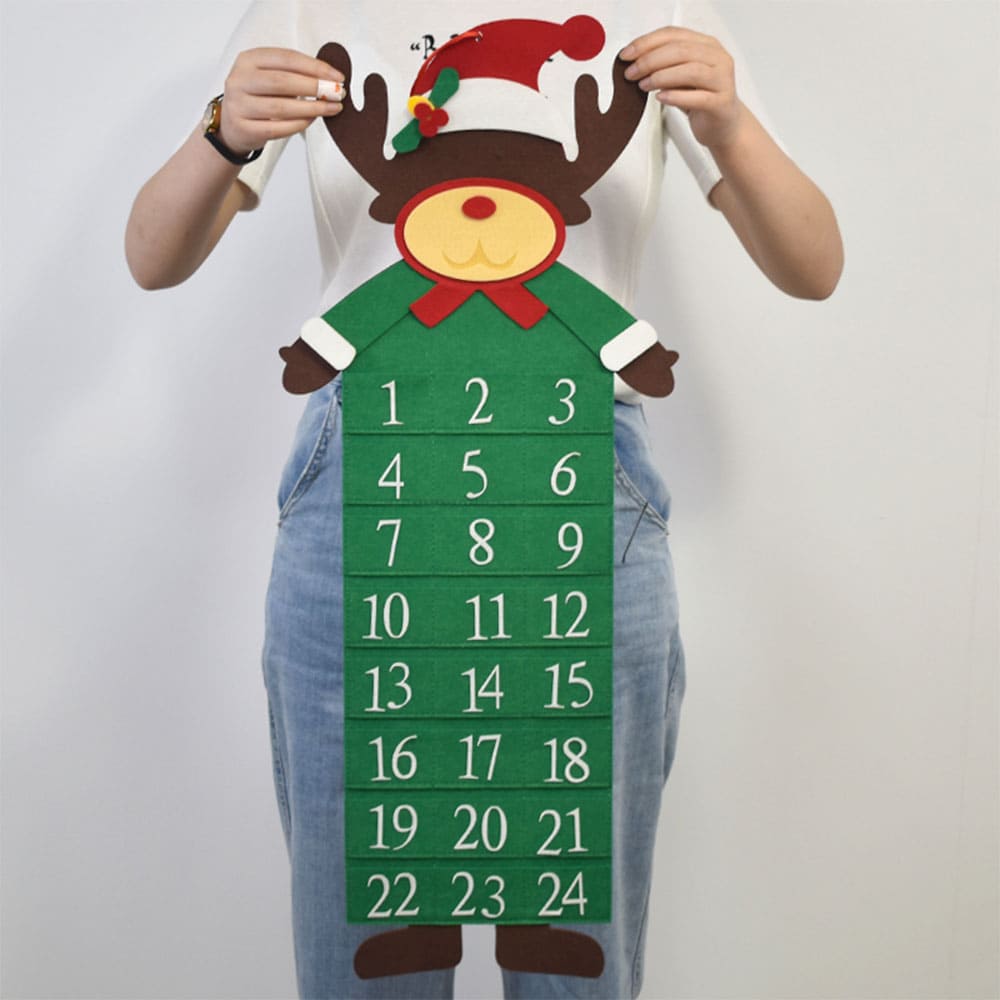 Custom Eco-Friendly Felt Christmas Advent Countdown Calendar with 24 Pockets Festive Santa Reindeer Christmas Tree Stocking Motifs for Holiday Decoration