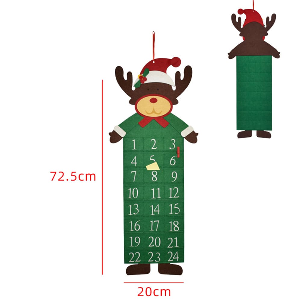 Custom Eco-Friendly Felt Christmas Advent Countdown Calendar with 24 Pockets Festive Santa Reindeer Christmas Tree Stocking Motifs for Holiday Decoration
