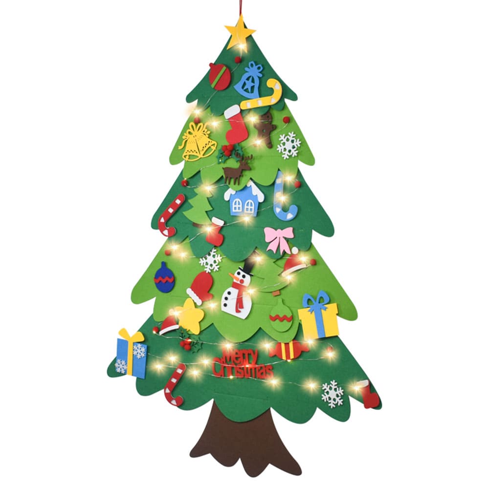 Custom Eco-Friendly Felt Christmas Tree with LED Lights 30+ Detachable Ornaments for Home Holiday Decoration