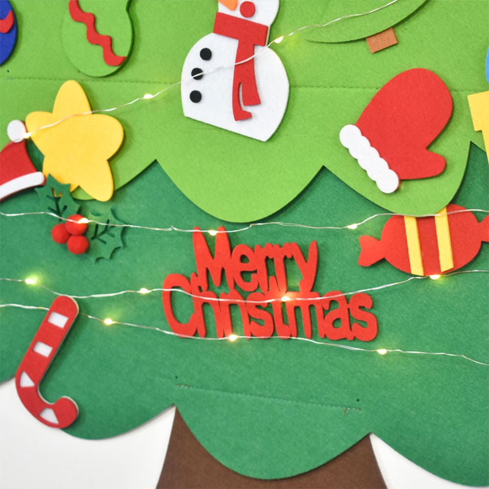 Custom Eco-Friendly Felt Christmas Tree with LED Lights 30+ Detachable Ornaments for Home Holiday Decoration
