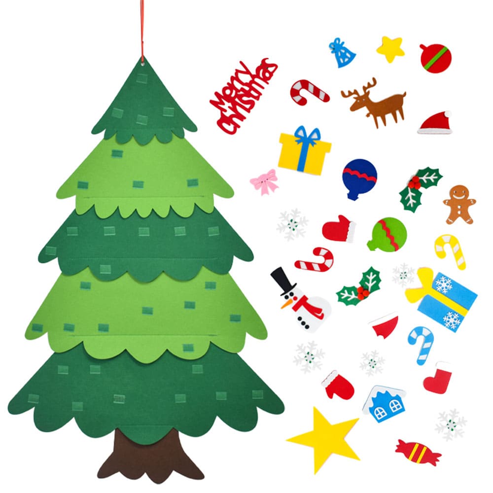 Custom Eco-Friendly Felt Christmas Tree with LED Lights 30+ Detachable Ornaments for Home Holiday Decoration