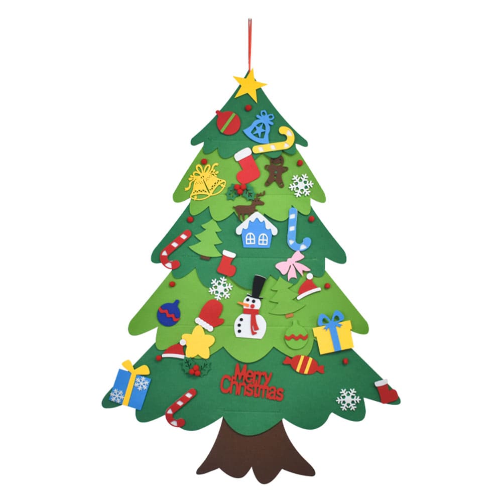 Custom Eco-Friendly Felt Christmas Tree with LED Lights 30+ Detachable Ornaments for Home Holiday Decoration
