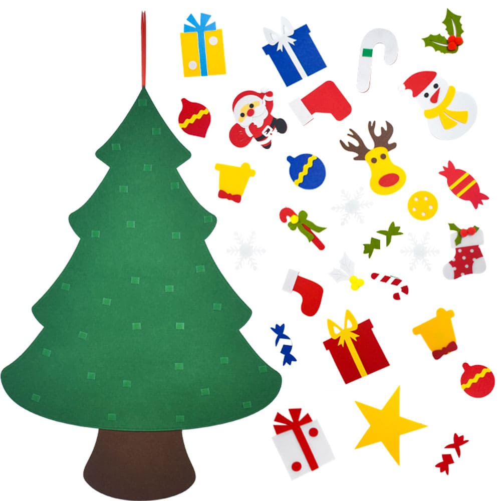 Custom Eco-Friendly Felt Christmas Tree with LED Lights 30+ Detachable Ornaments for Home Holiday Decoration
