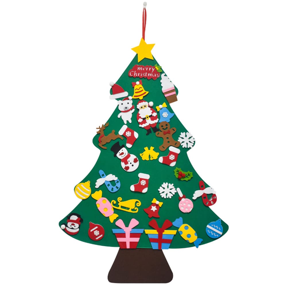 Custom Eco-Friendly Felt Christmas Tree with LED Lights 30+ Detachable Ornaments for Home Holiday Decoration