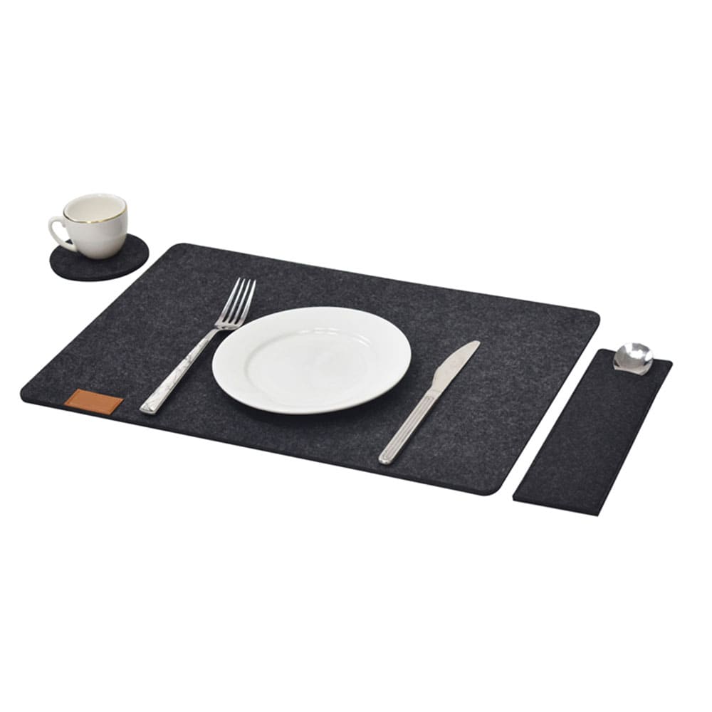 Custom Logo Color Wool Felt Dining Placemat Set Tableware Mat & Flatware Holder with Leather Embossed Accents for Restaurant & Home