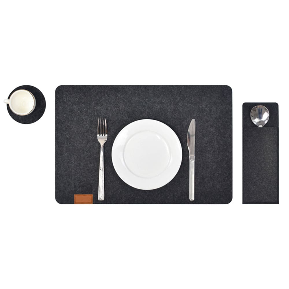 Custom Logo Color Wool Felt Dining Placemat Set Tableware Mat & Flatware Holder with Leather Embossed Accents for Restaurant & Home