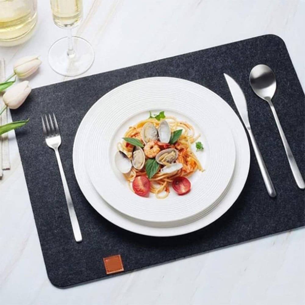 Custom Logo Color Wool Felt Dining Placemat Set Tableware Mat & Flatware Holder with Leather Embossed Accents for Restaurant & Home