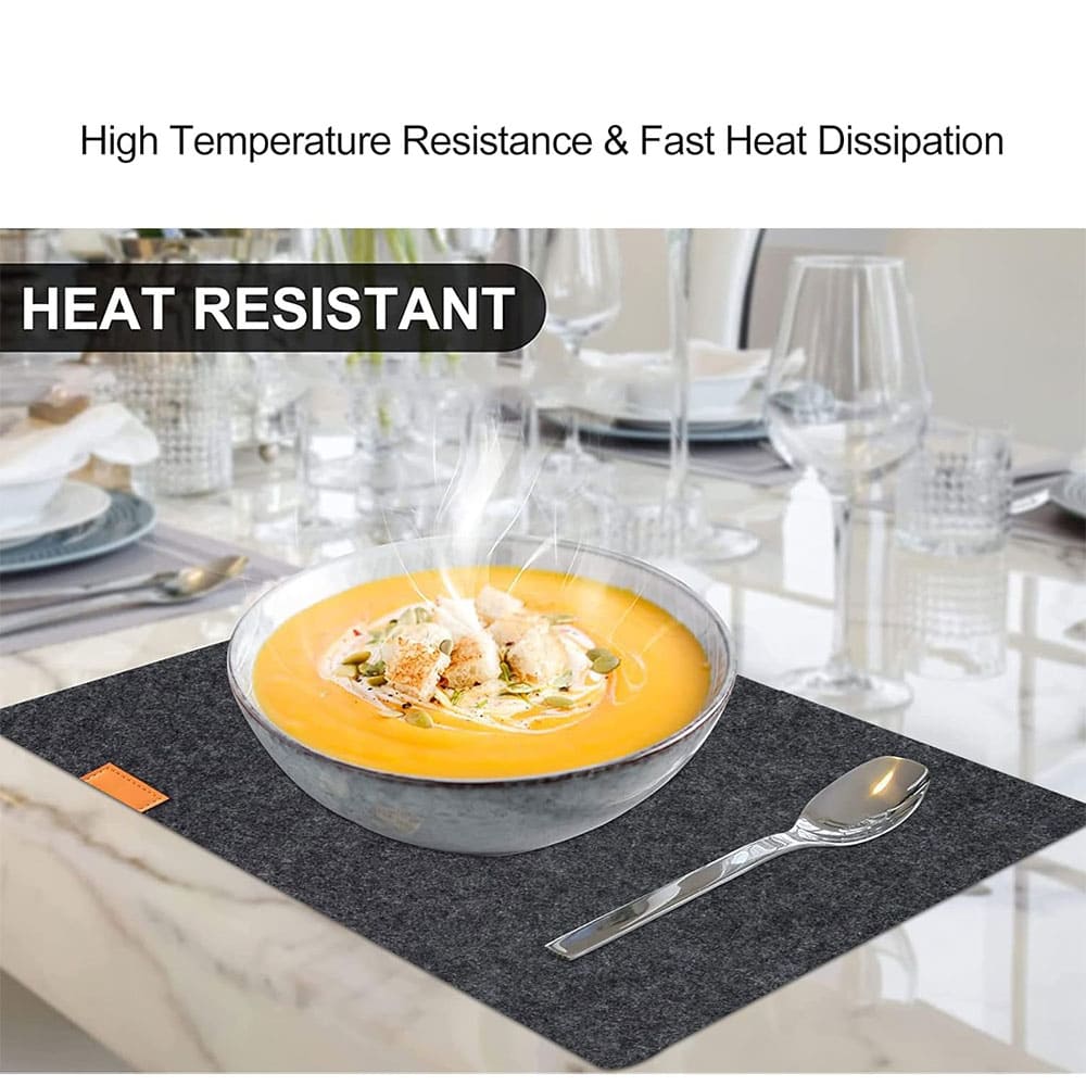 Custom Logo Color Wool Felt Dining Placemat Set Tableware Mat & Flatware Holder with Leather Embossed Accents for Restaurant & Home