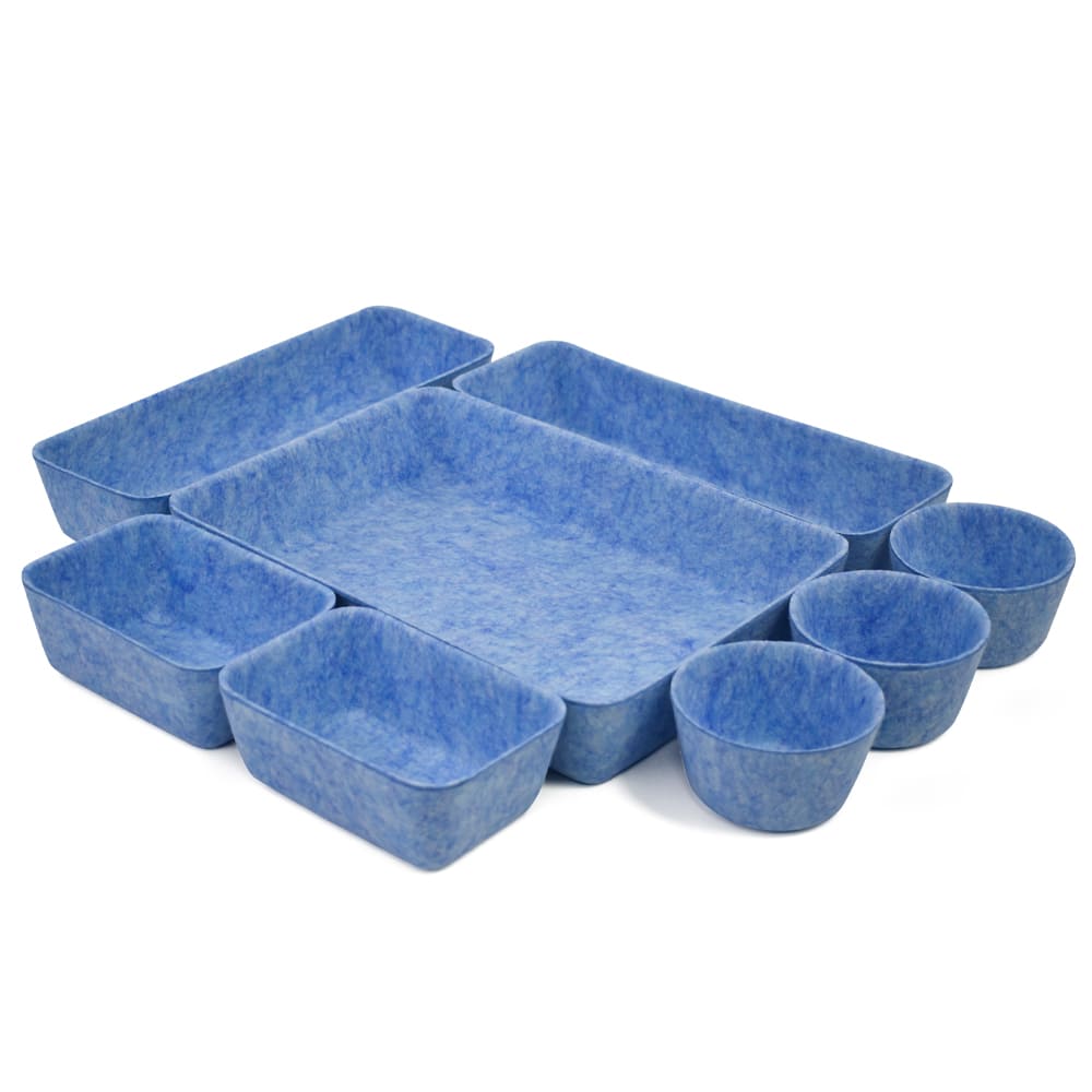 Custom Color Size Modular 8-Piece One-piece Molded Felt Storage Bin Set, Thermoformed Drawer Organizer for Home Office Organization