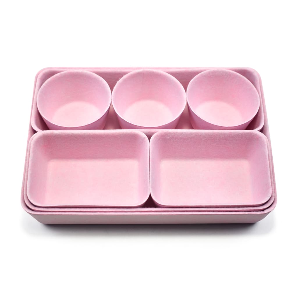 Custom Color Size Modular 8-Piece One-piece Molded Felt Storage Bin Set, Thermoformed Drawer Organizer for Home Office Organization