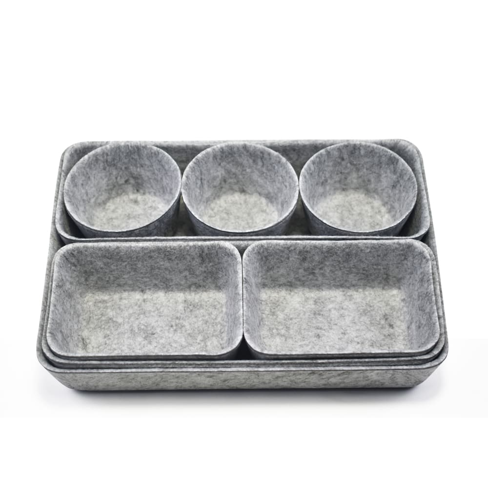 Custom Color Size Modular 8-Piece One-piece Molded Felt Storage Bin Set, Thermoformed Drawer Organizer for Home Office Organization