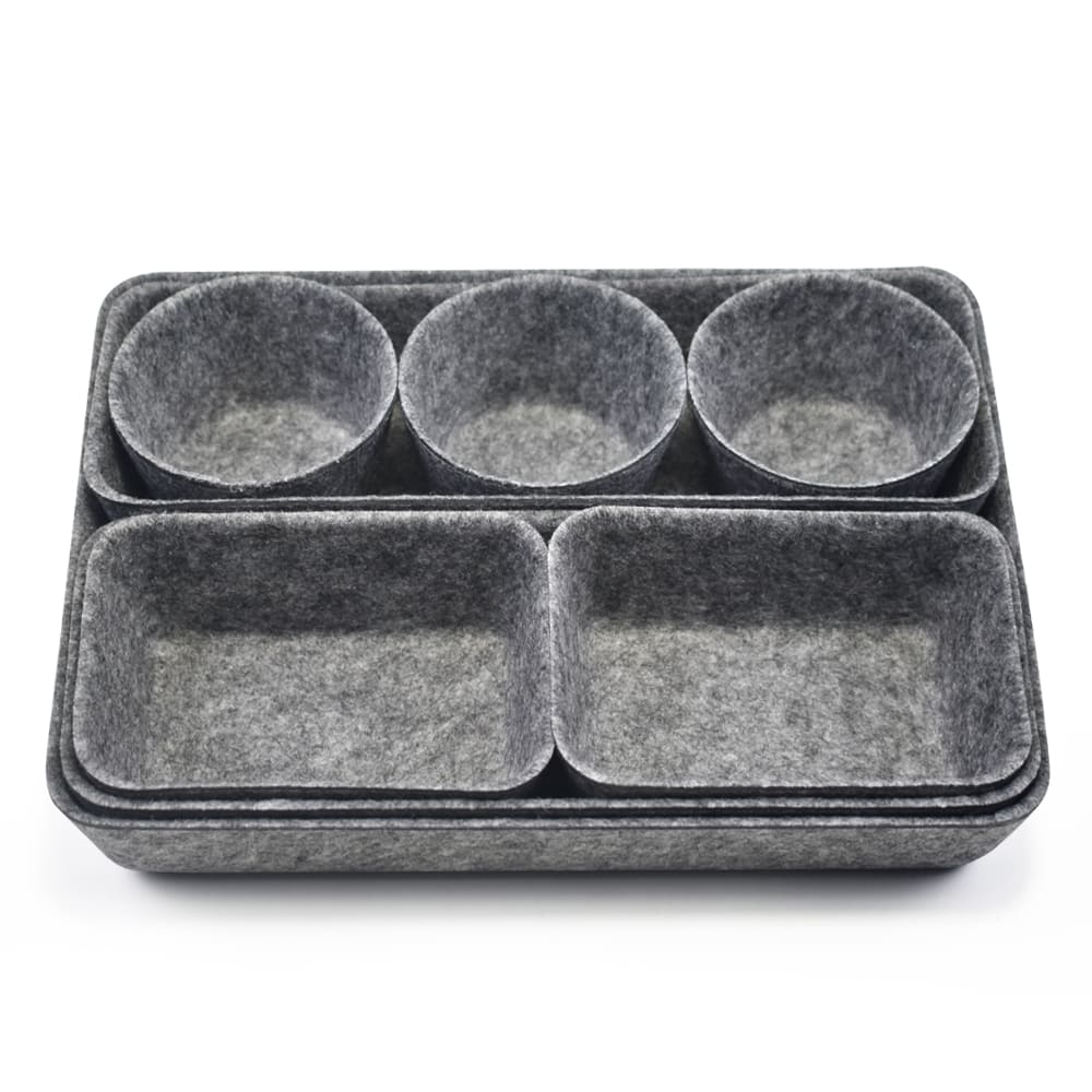 Custom Color Size Modular 8-Piece One-piece Molded Felt Storage Bin Set, Thermoformed Drawer Organizer for Home Office Organization