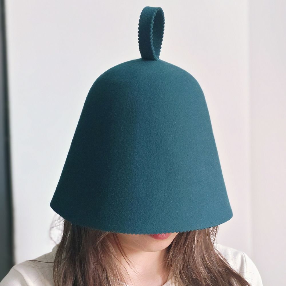 Custom Natural Merino Wool Felt Banya Hat Adult Child Unisex One-Piece Molded Sauna Hat with Loop for SPA Steam Room