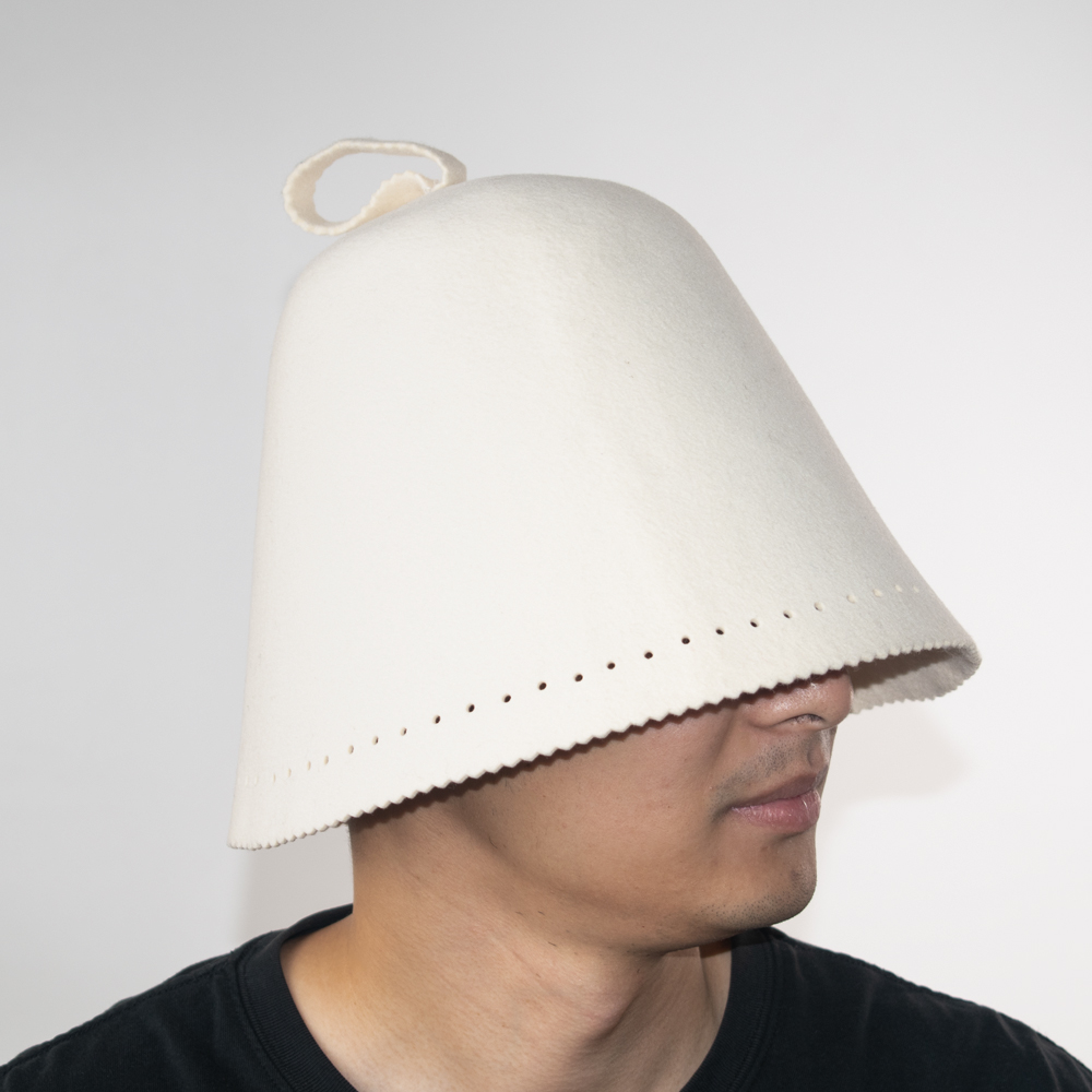 Custom Natural Merino Wool Felt Banya Hat Adult Child Unisex One-Piece Molded Sauna Hat with Loop for SPA Steam Room