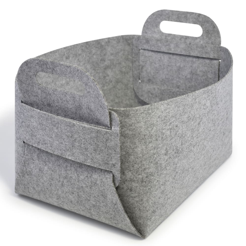 Custom Color Large Foldable One-piece Collapsible Felt Storage Basket with Die-cut Handles for Home Organization