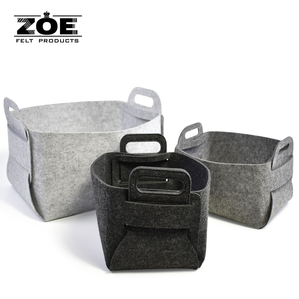 Custom Color Large Foldable One-piece Collapsible Felt Storage Basket with Die-cut Handles for Home Organization