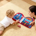 mother and child playing with a zoe felt quiet book