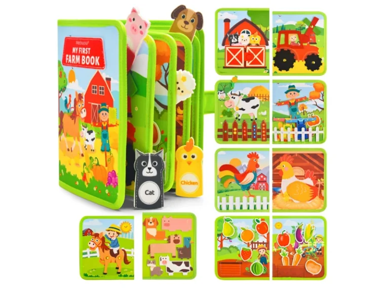 felt farm busy book with farm animal finger puppets and interactive activity pages