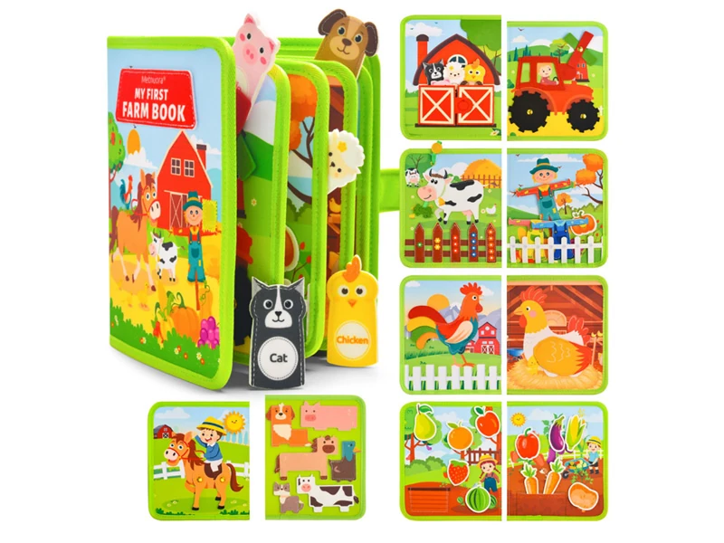 felt farm busy book with farm animal finger puppets and interactive activity pages